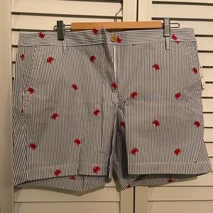 Talbots Girlfriend Chino Shorts Women’s Size 14P Blue White Striped Red Crab 6”